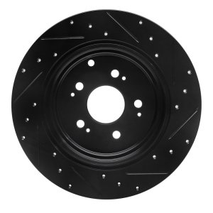 Honda Ridgeline Brake Rotor (1) - Rear Left - R1 Concepts - Drilled & Slotted - Black - `06-`14